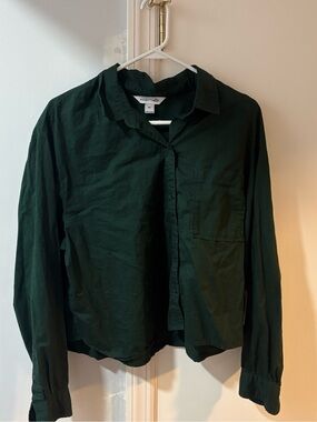 Women’s Cropped Dark Green Button-Up Shirt